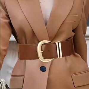 Elegant Brown Belt with Gold Buckle